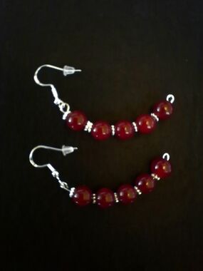 Half Hoop Wine Berry Colored Beaded 2 1/2" Drop Earrings - Elegant Women